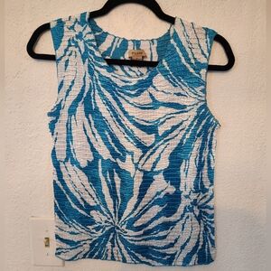Vintage Plisse Y2K Mini pleated Crinkle Stretchy Tank Top Blu Abstract Pattern